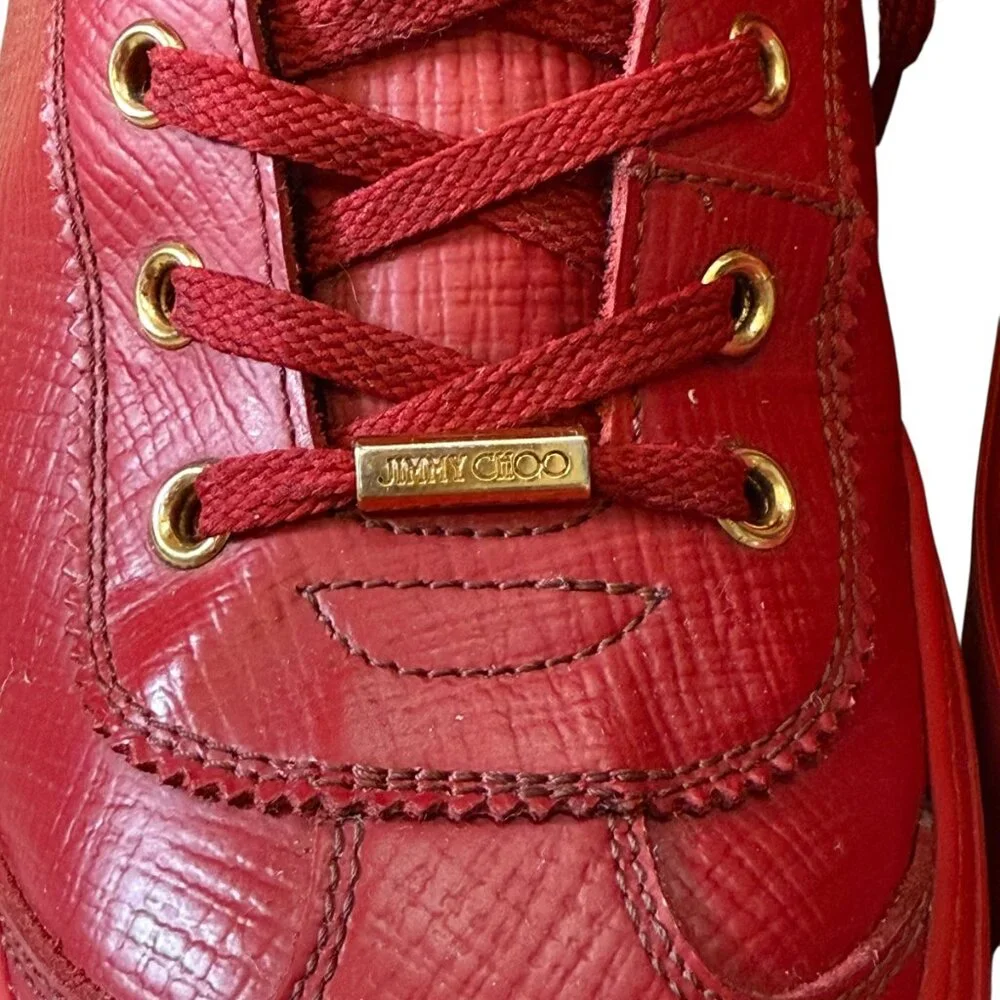Jimmy Choo $985 Red Argyle Leather High-Top Designer Shoes Men's size 42/US 9